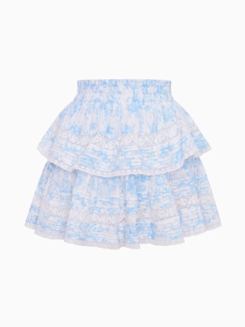LoveShackFancy NWT Ruffle Mini Toile Skirt in Blue Cove Size L